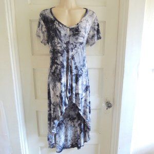 Flowy Blue & White Tie Dye Knot Front High Low Beach Cover Top L